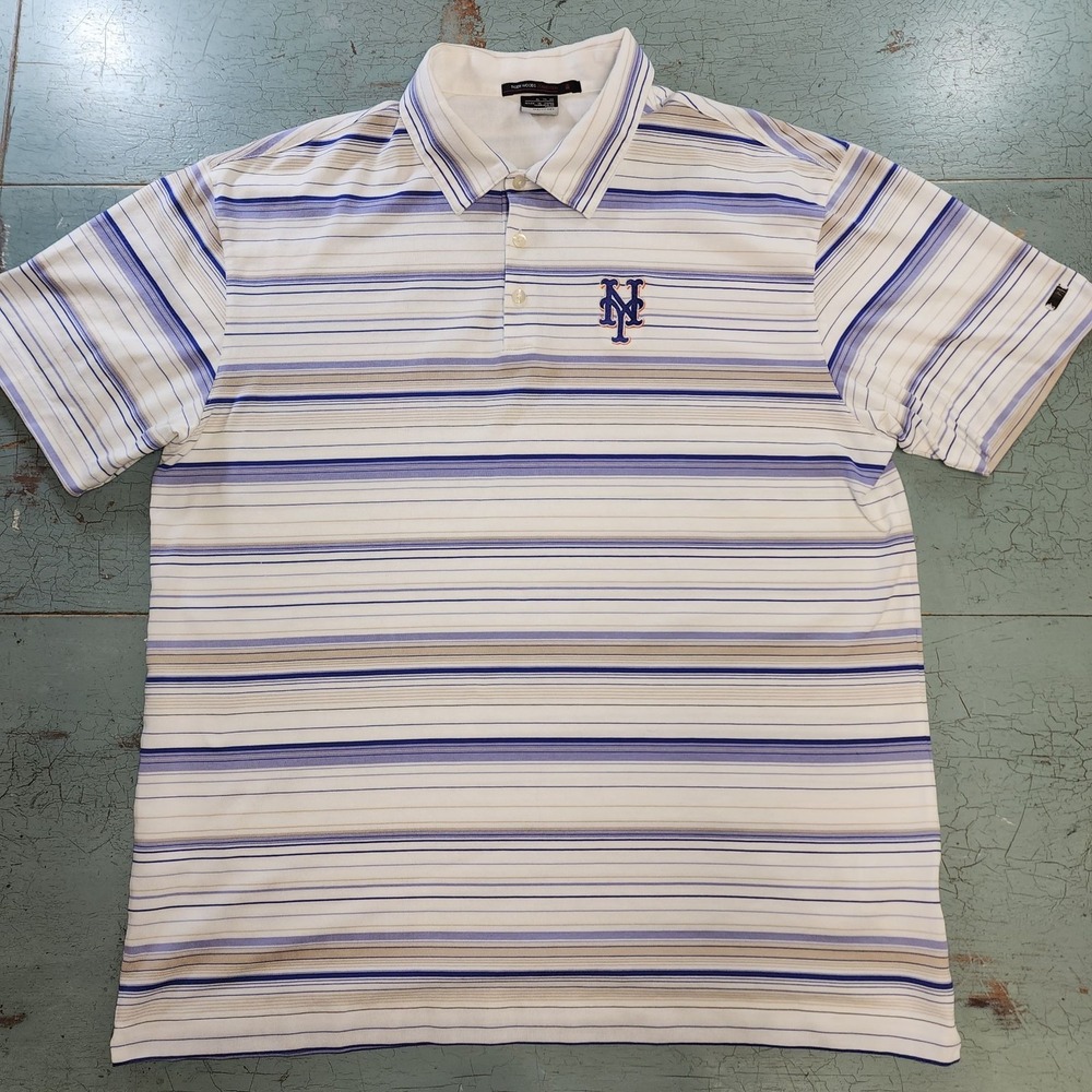 Nike Tiger Woods Collection Polo Shirt New York Mets Logo XL White Blue Stripe
